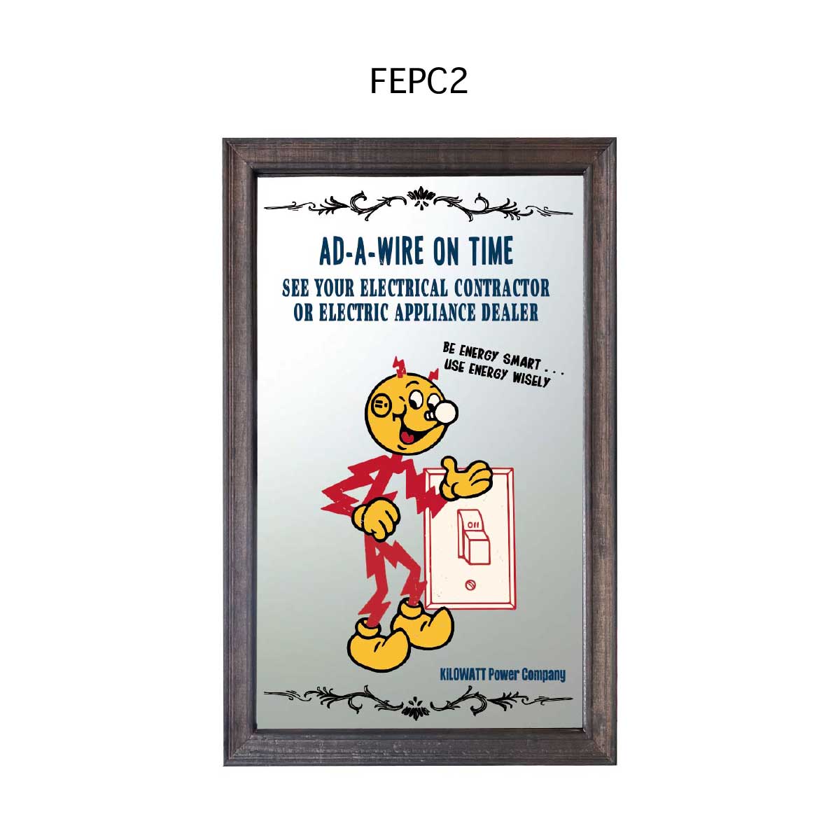 【 レディキロワット 縦 】 Reddy Kilowatt Wood Pub Mirror ウッド パブミラー FEPC