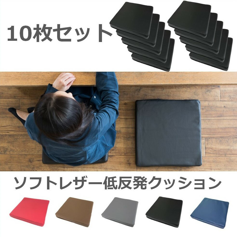 低反発座布団 40x40x5cm 10枚セット 合皮 PVCレザー 中身セット 業務用 居酒屋 座敷 オフィス コラム 低反発ウレタン 選べる5色 介護 車椅子 まとめ買い お手入れ簡単 無地 腰痛対策