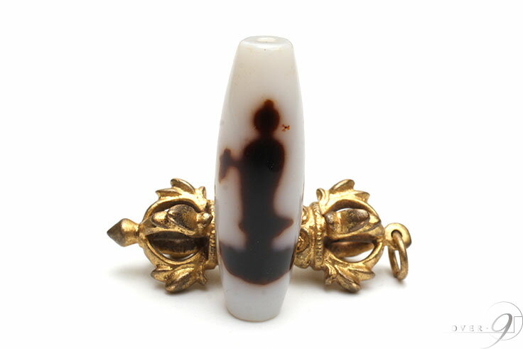 【紅朱砂　至純天珠　白観音天珠　約38mm×12mm】【メール便不可】【B】【D】