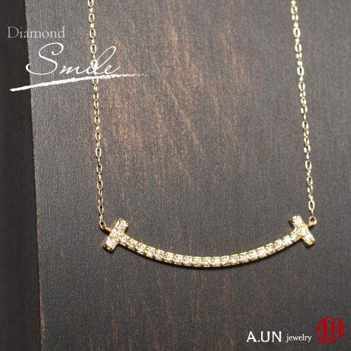 【A.UN jewelry】-Smile- 天然ダイヤモンド スマイル ネックレス 【K18 イエローゴールド】 ダイヤモンド 0.2ct ダイヤモンド 26石 K18 YG 小豆カットチェーン / ★オリジナルギフトボックス＆手提げ袋付き★のサムネイル