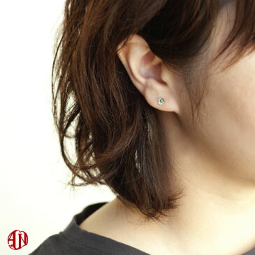 【A.UN jewelry】◆セカンドピアス◆ アパタイト ≪直径約4mm≫ K18 YG / カボション ピアス / 軸太 0.9mm 軸長さ 12mm / つけっぱなし スタッドピアス made in japan / K18YGシリコンダブルキャッチ付き♪ / 両耳用