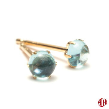 【A.UN jewelry】◆セカンドピアス◆ アパタイト ≪直径約4mm≫ K18 YG / カボション ピアス / 軸太 0.9mm 軸長さ 12mm / つけっぱなし スタッドピアス made in japan / K18YGシリコンダブルキャッチ付き♪ / 両耳用