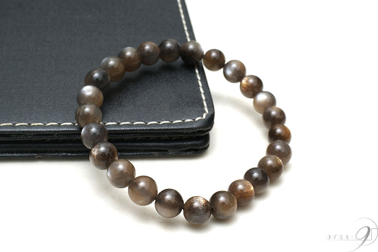 鑑別書付き！キャッツアイ　ムーンストーン　ブレスレット　約7mm玉　（サンストーンムーンストーン）（ブラックスタームーンストーン）【メール便不可】【SU】