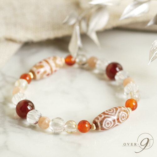 【龍×虎 for women】【メール便不可】*老玉髄 紅竜紋天珠* 龍眼&四線虎牙天珠ブレスレット