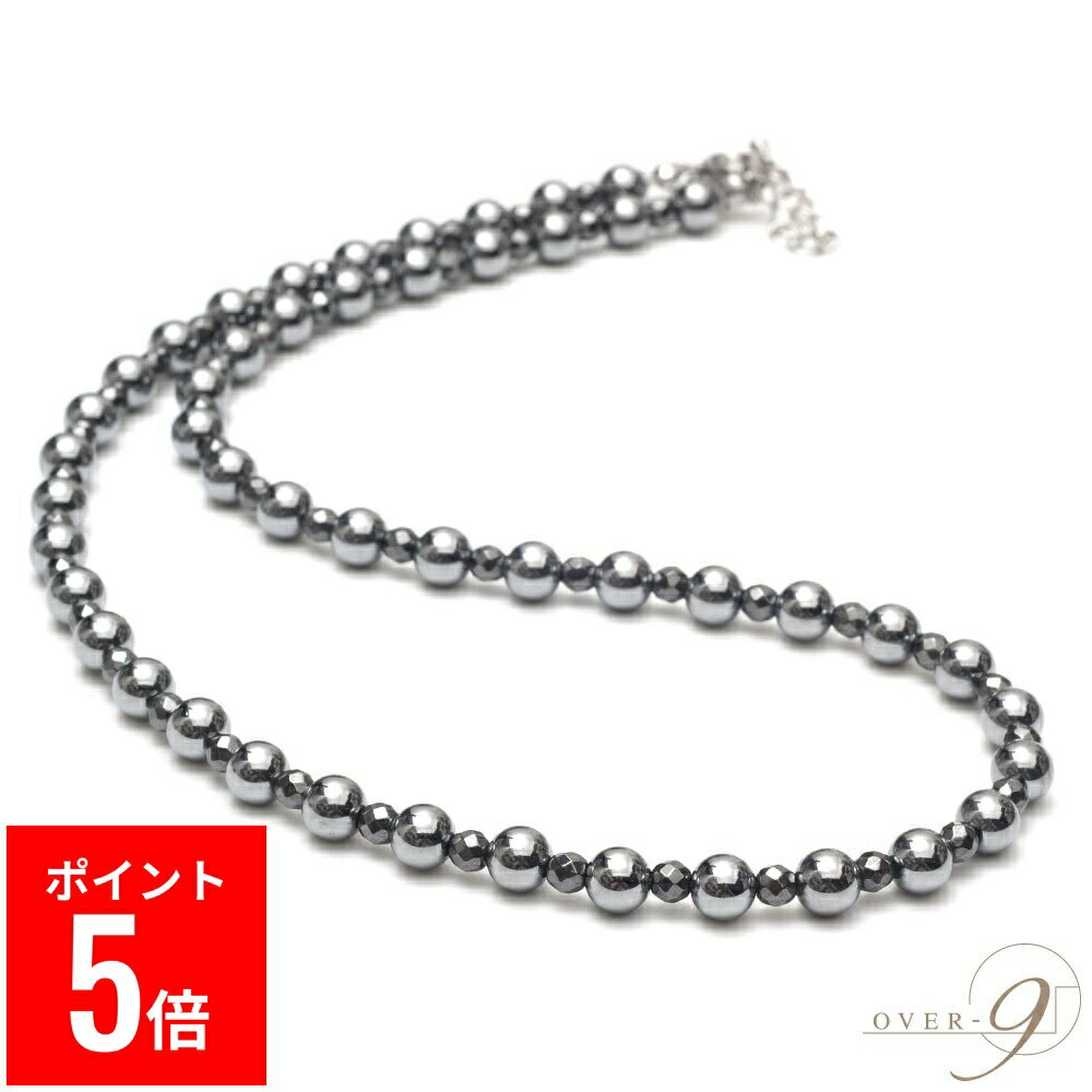 【BF期間ポイント5倍！】 OVER-9 テラヘルツ鉱石 ネックレス 6mm 首周り約50cm ＋磁気ヘマタイト　4mm ..