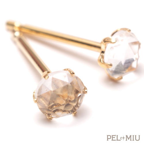 【PEL et MIU】◆セカンドピアス◆ ホワイトトパーズ ローズカット《直径約4mm》 K18 18金 天然石ピアス 軸太 0.9mm つけっぱなし スタッドピアス made in japan 【送料無料】ペル エ ミュウ A.UN