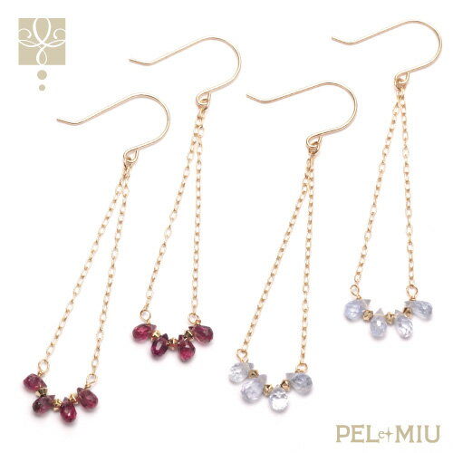 【PEL et MIU】サファイアピアス K10金 天然石 レッド ブルー ボタニカルドロップス フック しずく 10K 揺れる かわいい プレゼント ペ..