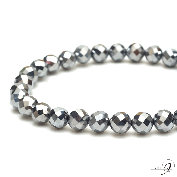 OVER-9 テラヘルツ鉱石 ブレスレット ダイヤモンドカット 6mm 公的機関検査済み 本物 高純度99.9% 健康 ジュエリー パワーストーン 天然石 【メール便送料無料】