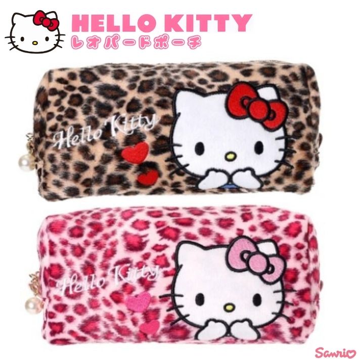 サンリオ ハローキティ ポーチ ヒョウ柄 ファー付き 角型 メイクポーチ ペンケース 化粧ポーチ 小物入れ レディース 平成 ギャル Y2K ゆめかわ 高校生 ...