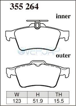 P1013912 / 355264 DIXCEL プレミアム ブレーキパッド 1台分セット SAAB 9-3 FB284 2006〜 2.8 V6 TURBO (FF & 4WD) Fr.345mm DISC