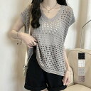 メッシュ編みニット Vネックサマーニット (T)