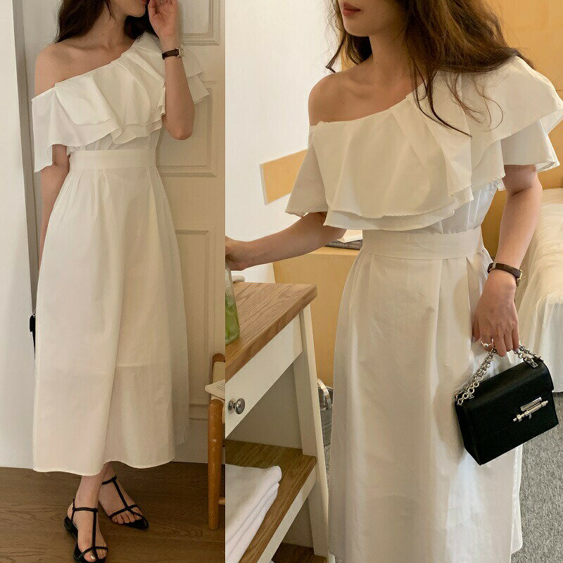 フリルワンピース　レディース　韓国ファッション (T)