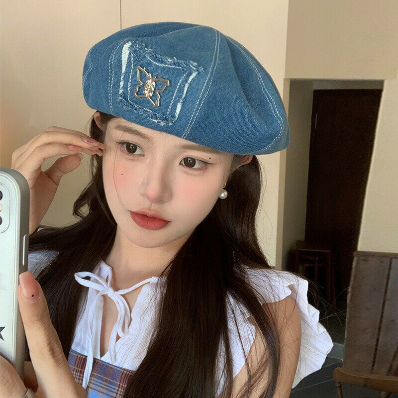 デニムベレー帽　蝶々デザイン (T)