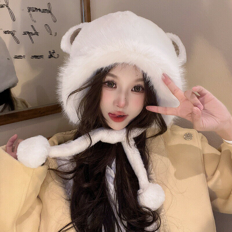 クマ耳リボン付きニットキャップ (T)