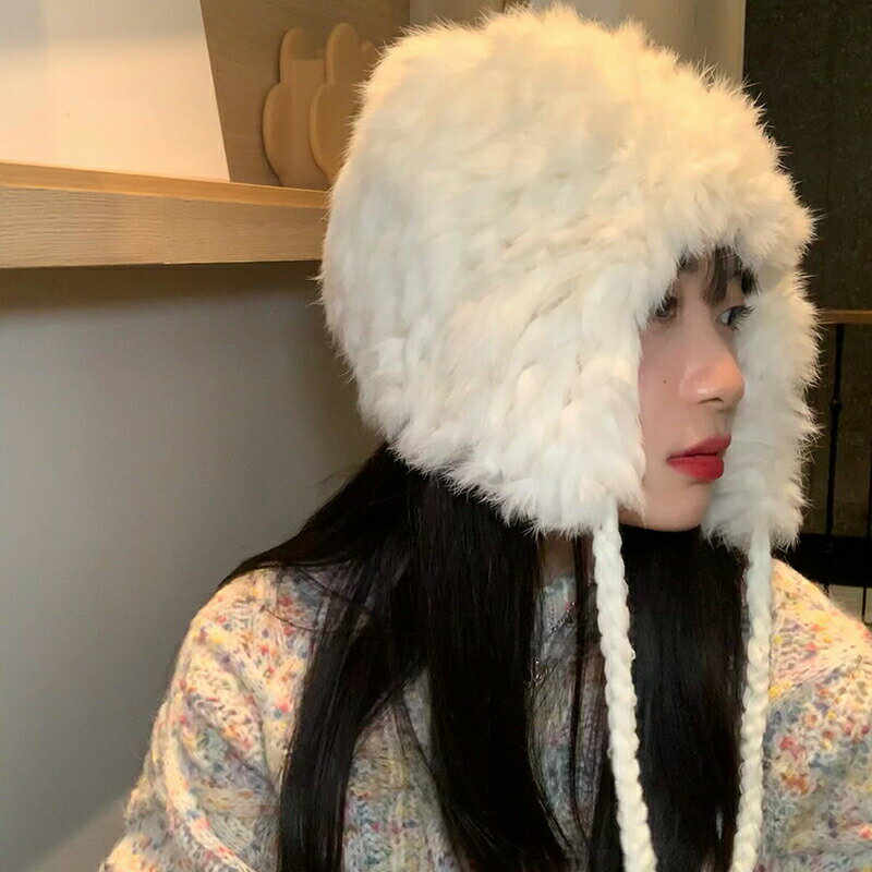 ファー ボンボン付き レディース帽子 (T)