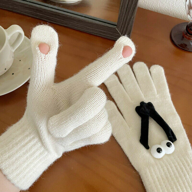 ニット手袋　デザイン　韓国ファッション　秋冬　レディース　かわいい (T)