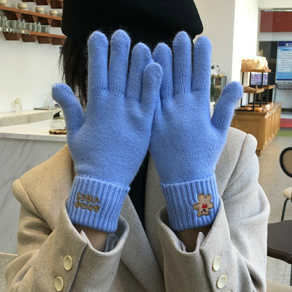 クマ刺繍ニット手袋 (T)
