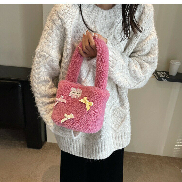 ファーバッグ　ミニトートバッグ　リボン　蝶結び (T)