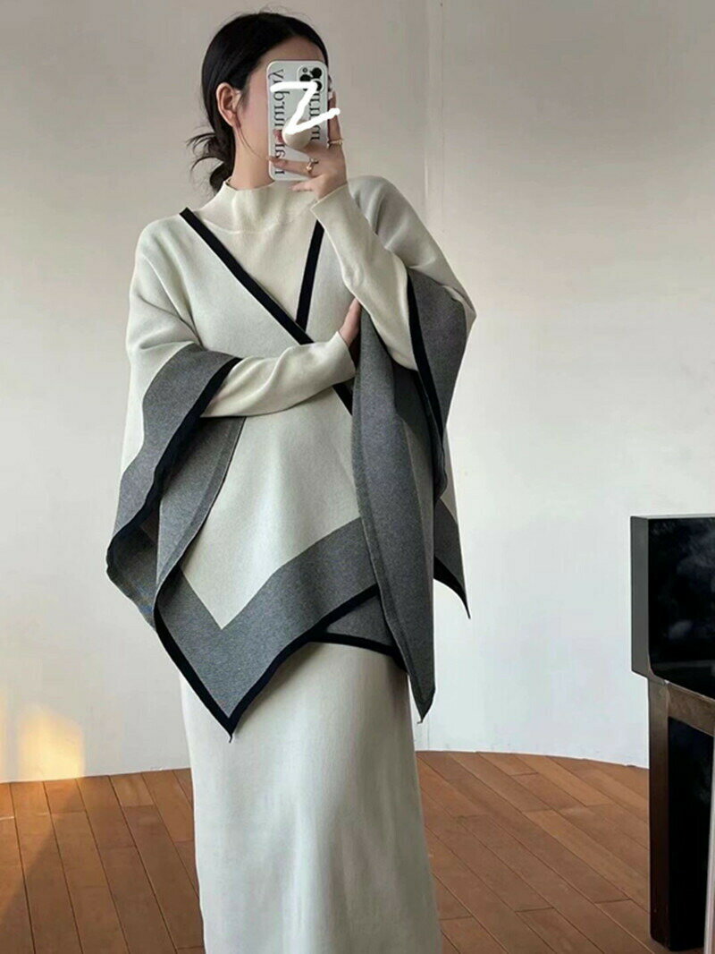 ニットワンピースポンチョ2点セット (T)