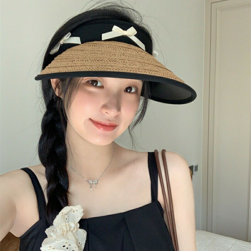 サンバイザー 軽量 UVカット 春夏 レディース 韓国ファッション オシャレ リボン (T)