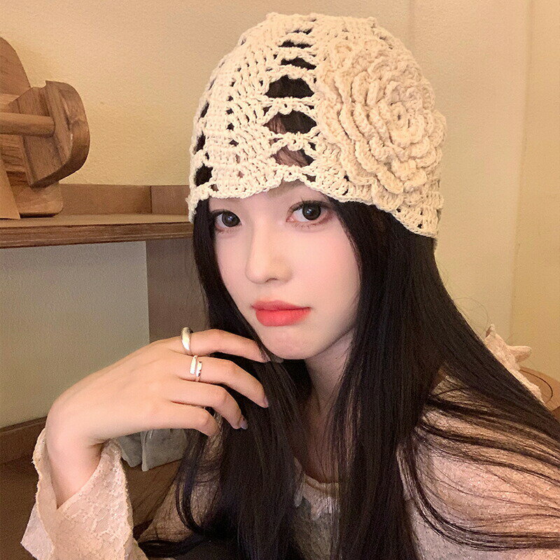 花ニット帽子　レディース　韓国ファッション (T)