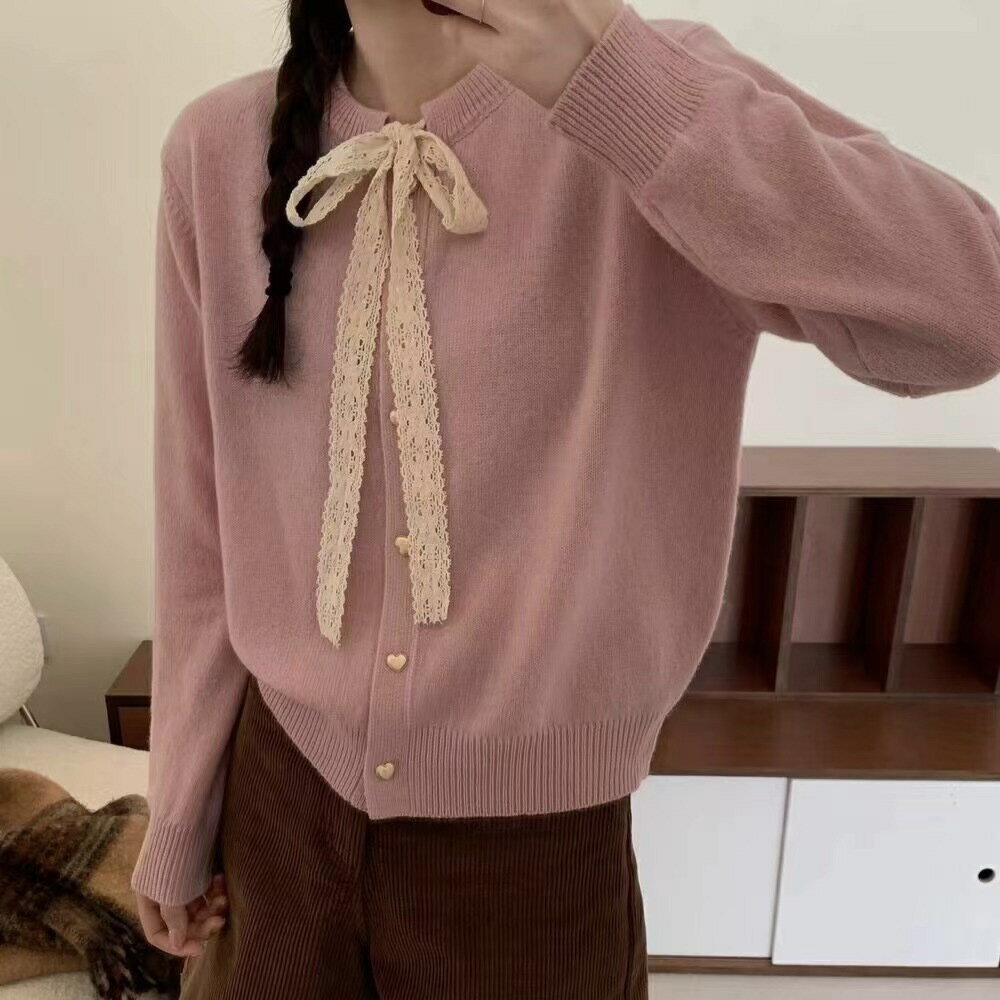 ニットカーディガン　リボンデザイン (T)