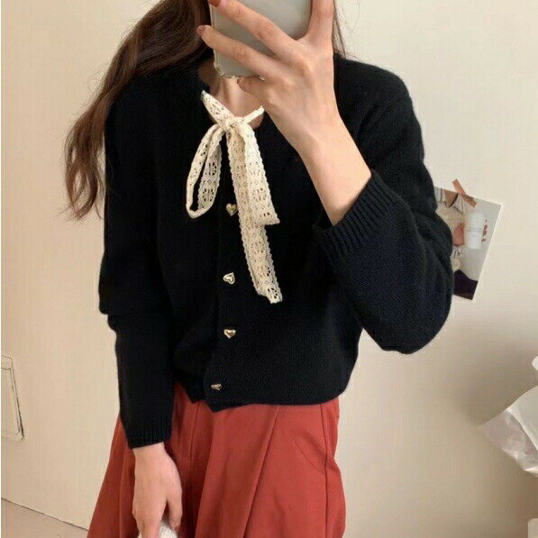 ニットカーディガン　リボンデザイン (T)