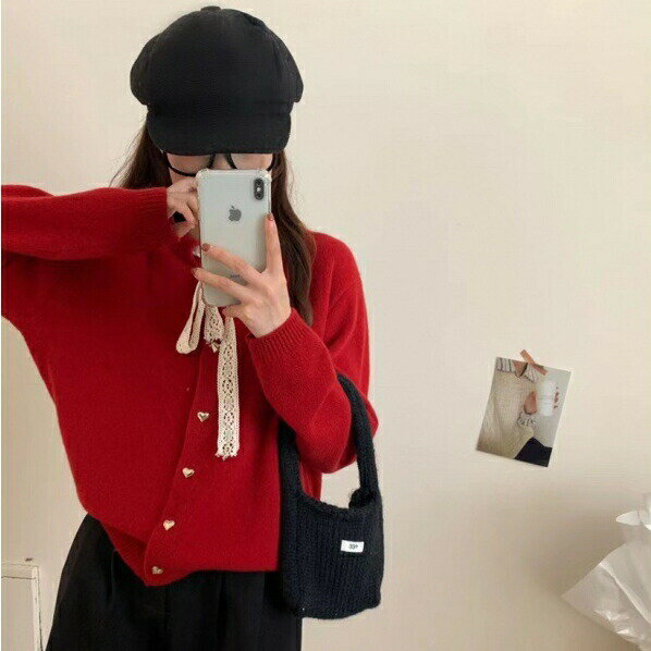 ニットカーディガン　リボンデザイン (T)