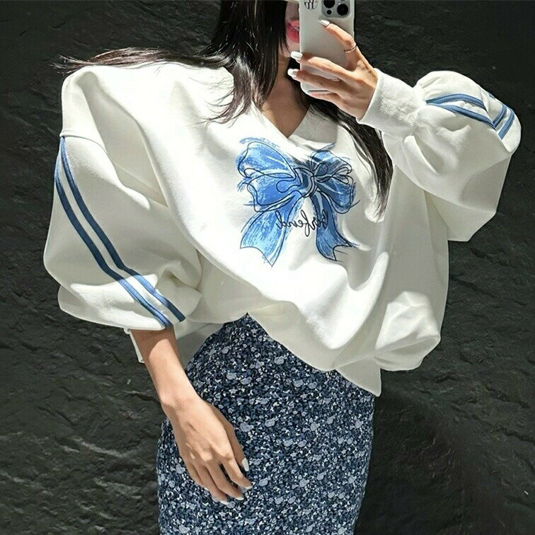 リボンデザイン　長袖パーカー (T)