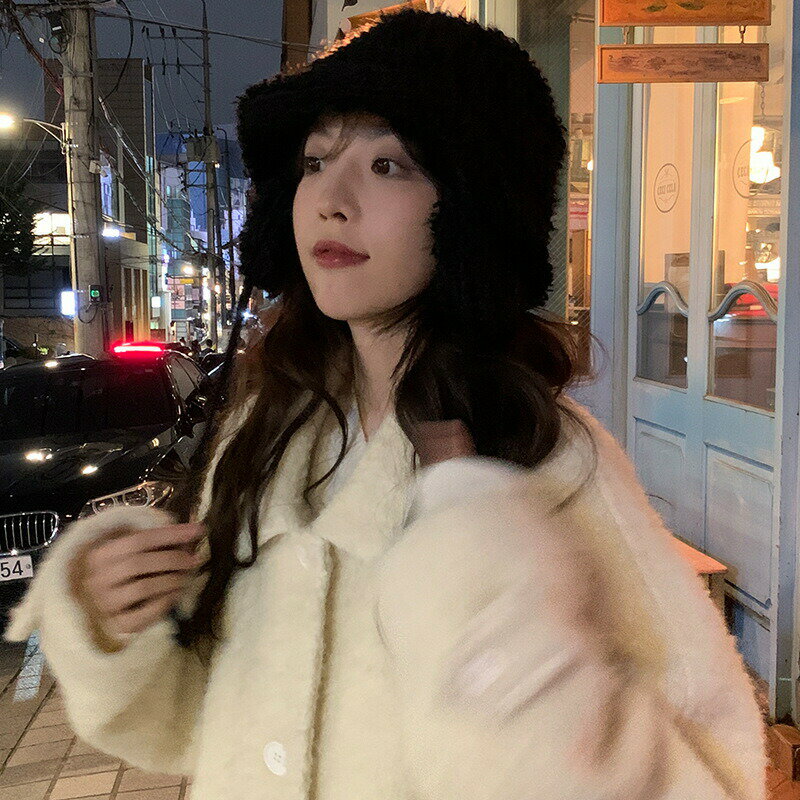 イヤーバケットハット　レディース　韓国ファッション　秋冬　ファー (T)