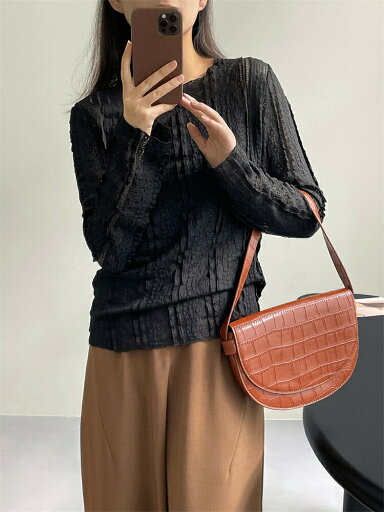 ラウンドネック ベースシャツ レース シャツ (T) ラウンドネック ベースシャツ レース シャツ (T)