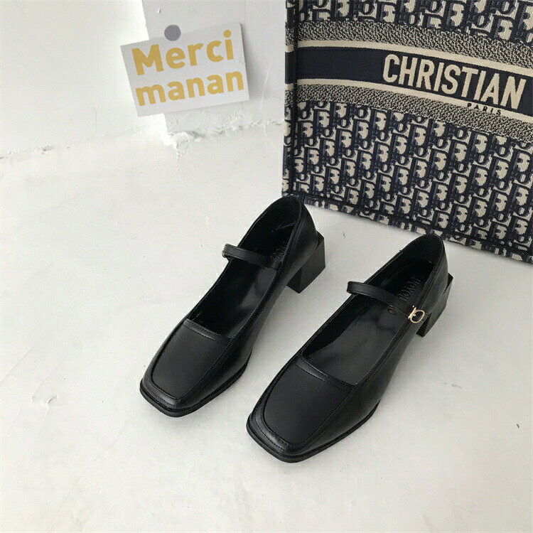 韓国ファッション レディース スクエアトゥ メリージェーン靴 (T)