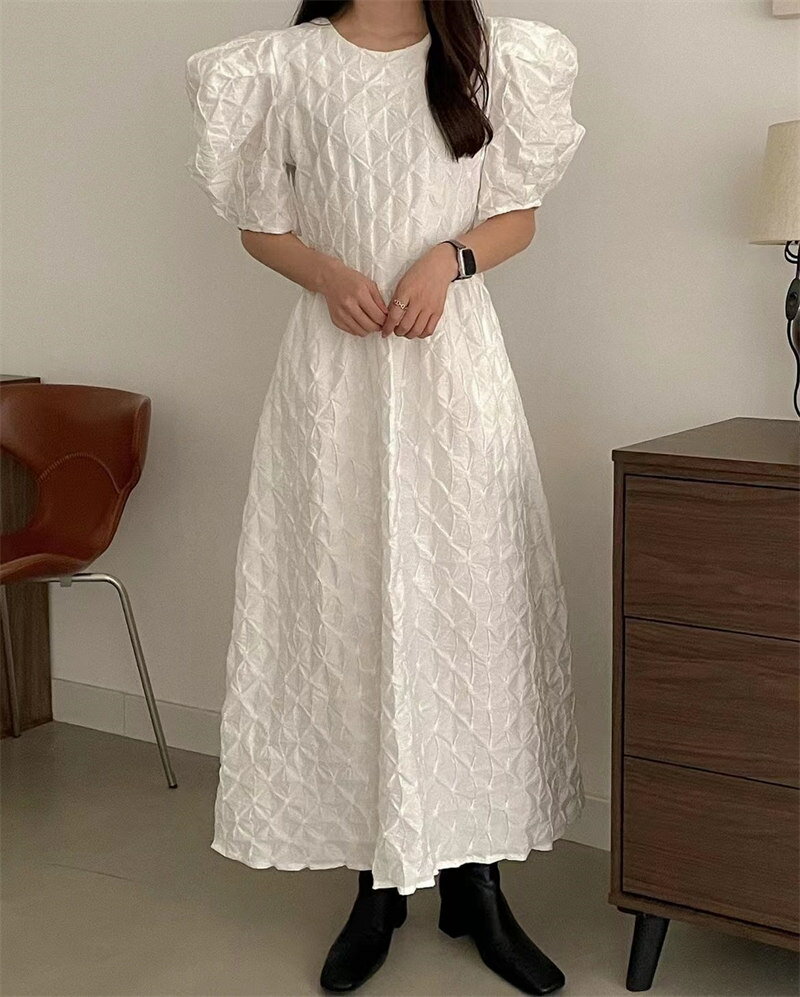 カジュアル エレガント パフスリーブ カジュアルワンピース[K](T)