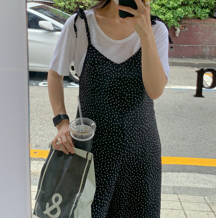 ワイドパンツ オールインワン ドット柄 キャミソール (T)