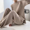 韓国風 レディース服 ワイドパンツ カジュアル ニット 上下セットアップ (T)