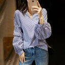ブラウス シャツ レディース 長袖シャツ Vネック ハブスリープ (T)