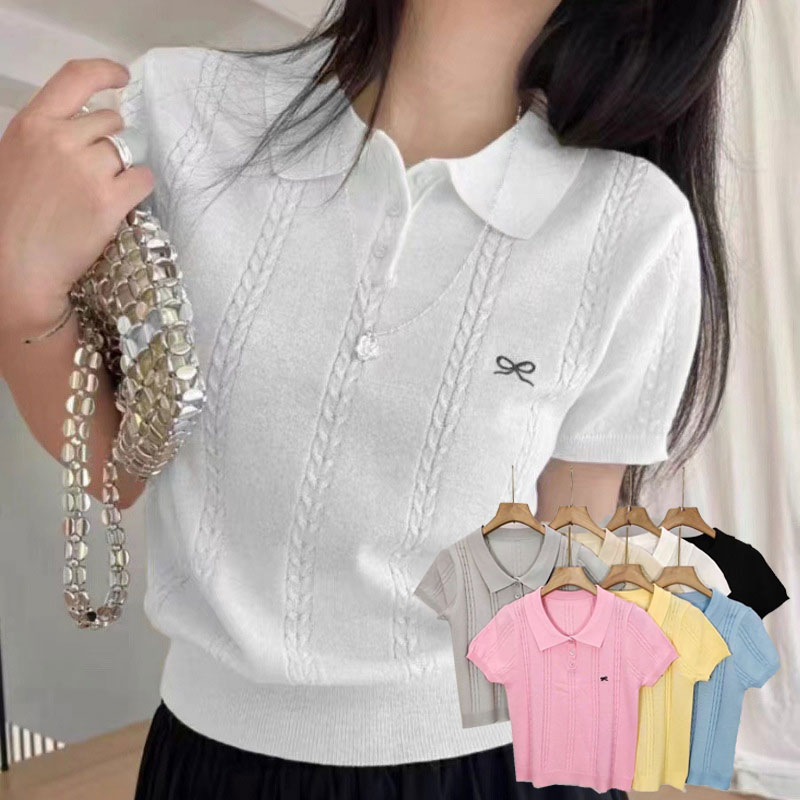 ニットトップス 2024年新作 poloネック 半袖 (T)