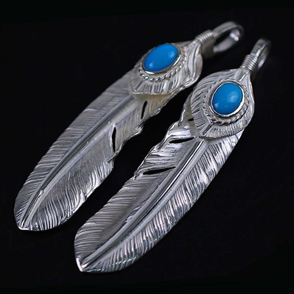 上銀銀縄ターコイズ特大フェザー シルバー 特大フェザー 現行 原宿 フェザー イーグル