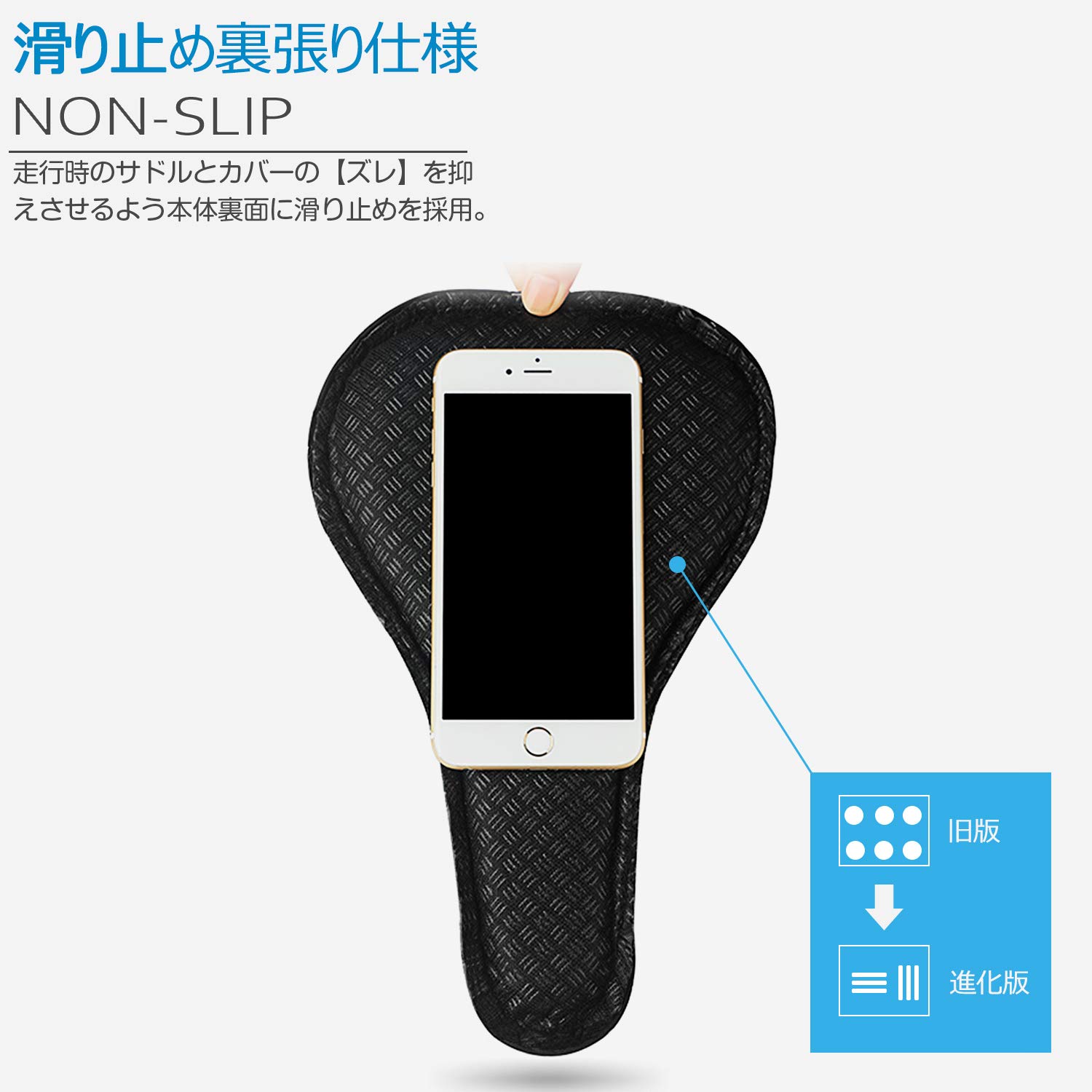 自転車サドルカバーお尻が痛くない低反発サドルクッション革新的なテープクロス式しっかり固定通気性超肉厚ロードバイク/クロスバイク/エアロバイク用防水カバー付き