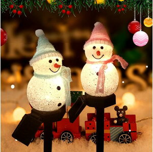 【年末＆クリスマスセール】2本セットガーデンライト　クリスマスガーデンライト クリスマス飾り　ソーラーライト 芝生ランプ　 屋外 庭園灯 雪だるま クリスマス 飾り付け 取付簡単 埋め込み式 装置簡単　クリスマスプレゼント　クリスます雰囲気　送料無料