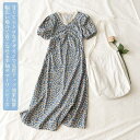 ワンピース 夏 レディース 半袖ワンピース 花柄 ロングワンピ サマーワンピース Vネック 花柄ワンピース 半袖 ミモレワンピース バストアップ(4)