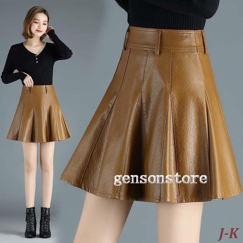 フェイクレザースカート 秋冬 スカート ハイウエスト レディース Aライン おしゃれ フレアスカート ボトムス PU革 レザースカート シンプル 上品 通勤 オフィス