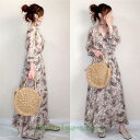 ワンピース レディース ワンピース キレイめ 膝丈ワンピース 長袖 シフォンワンピ 花柄 ロング丈ワンピ オシャレ Vネックワンピース 通勤 着痩せ(4)