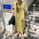 シャツワンピース レディース 夏 半袖 ロングワンピース マキシ丈 きれいめ ロング丈 前開き 半袖 コットン 羽織り 体型カバー 無地 春 夏 ゆったり オシャレ(4)