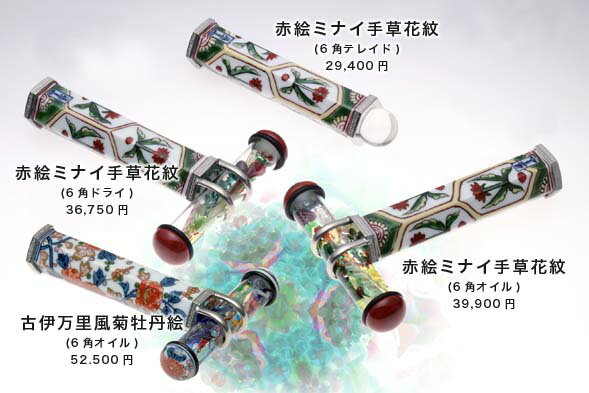 有田焼万華鏡『赤絵ミナイ手草花紋(6角テレイド)』