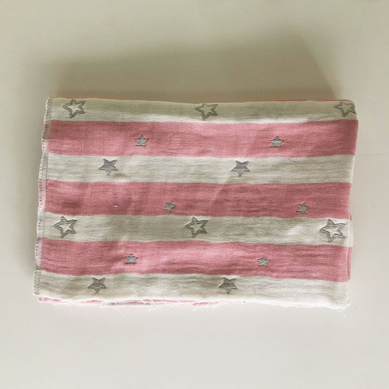 5重 多重織ガーゼ生地 約155cmx100cm カット リバーシブル ボーダー ピンク ミルキーウェイ ピーチ ガーゼ 日本製 綿100％ 手芸 ハンドメイド ovlov オブラブ コットン 綿 100%