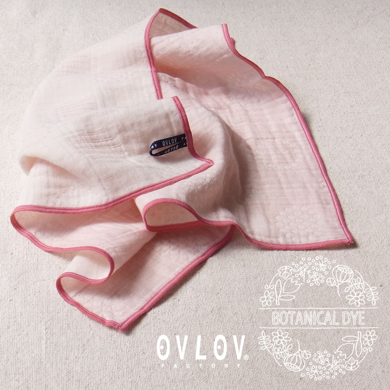 ガーゼハンカチ 44 cm 大判 3重 ガーゼ 日本製 ピンク バラ 薔薇 サークル ボタニカルダイ オブラブ OVLOV 幼稚園 保育園 卒園 プチギフト 出...