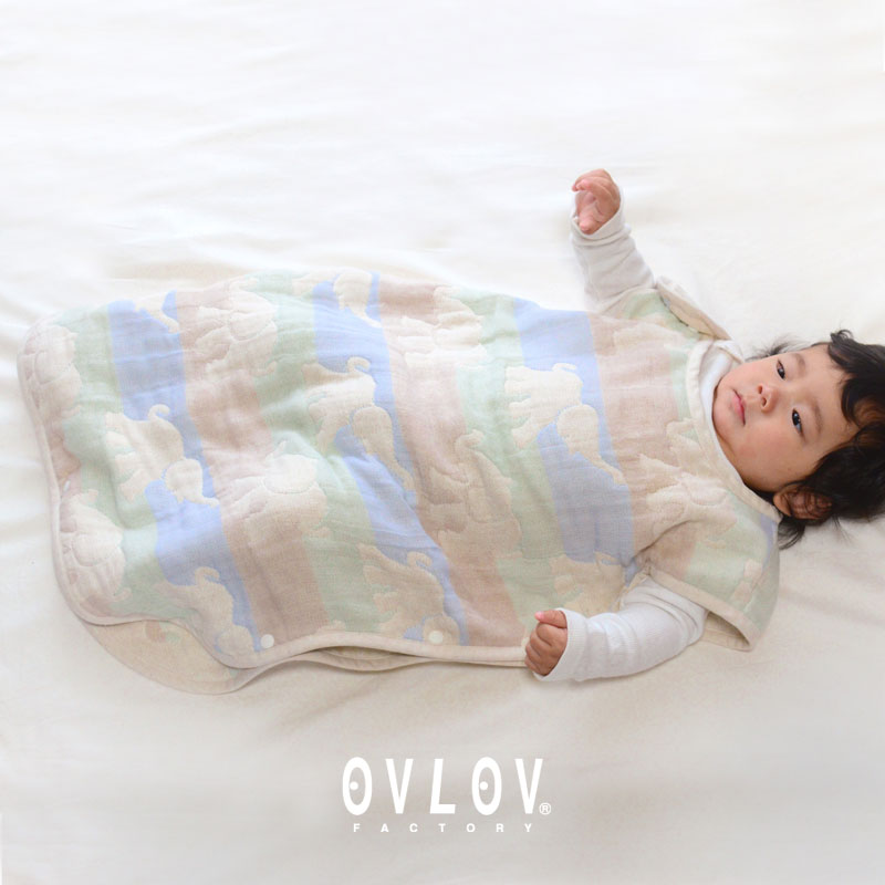 スリーパー ガーゼ ベビー キッズ ぞう ブルー スナップ付き 出産祝い 男の子 女の子 ギフト OVLOV オブラブ 日本製 綿