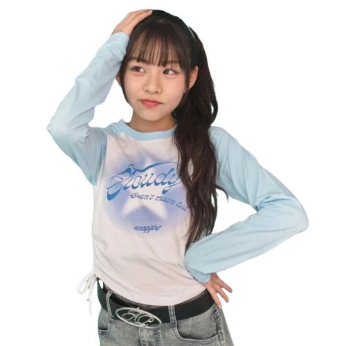 ANAP GIRL（アナップ ガール） サイドシャーリング ラグラン ロンT ライトブルー XS(135-145cm)/S(145-155cm)/M(155-165cm) メール便OK 2026春夏 新作