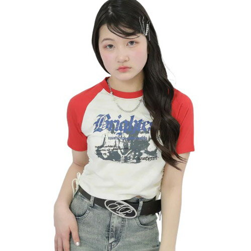 Rakuten - ANAP GIRL（アナップ ガール） ROCK プリント ヴィンテージ風 シャーリング Tシャツ トップス レッド XS(135-145cm)/S(145-155cm)/M(155-165cm) メール便OK 2026春夏 新作